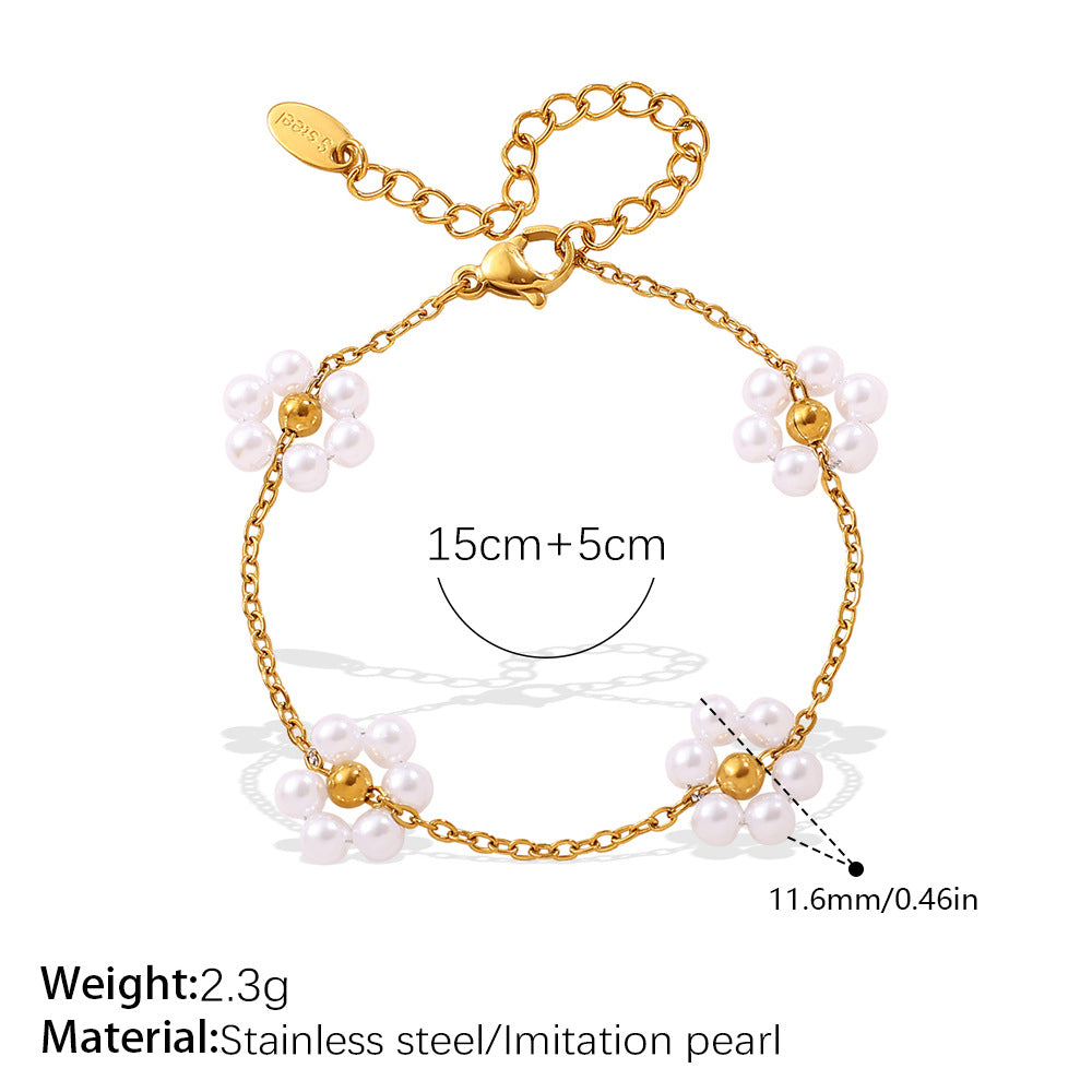 Exquisite Pearl Flower Necklace and Bracelet, Sweat-Resistant, Fade and Tarnish Proof