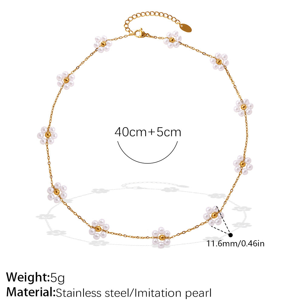 Exquisite Pearl Flower Necklace and Bracelet, Sweat-Resistant, Fade and Tarnish Proof