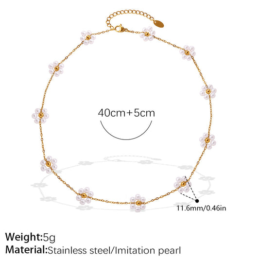 Exquisite Pearl Flower Necklace and Bracelet, Sweat-Resistant, Fade and Tarnish Proof